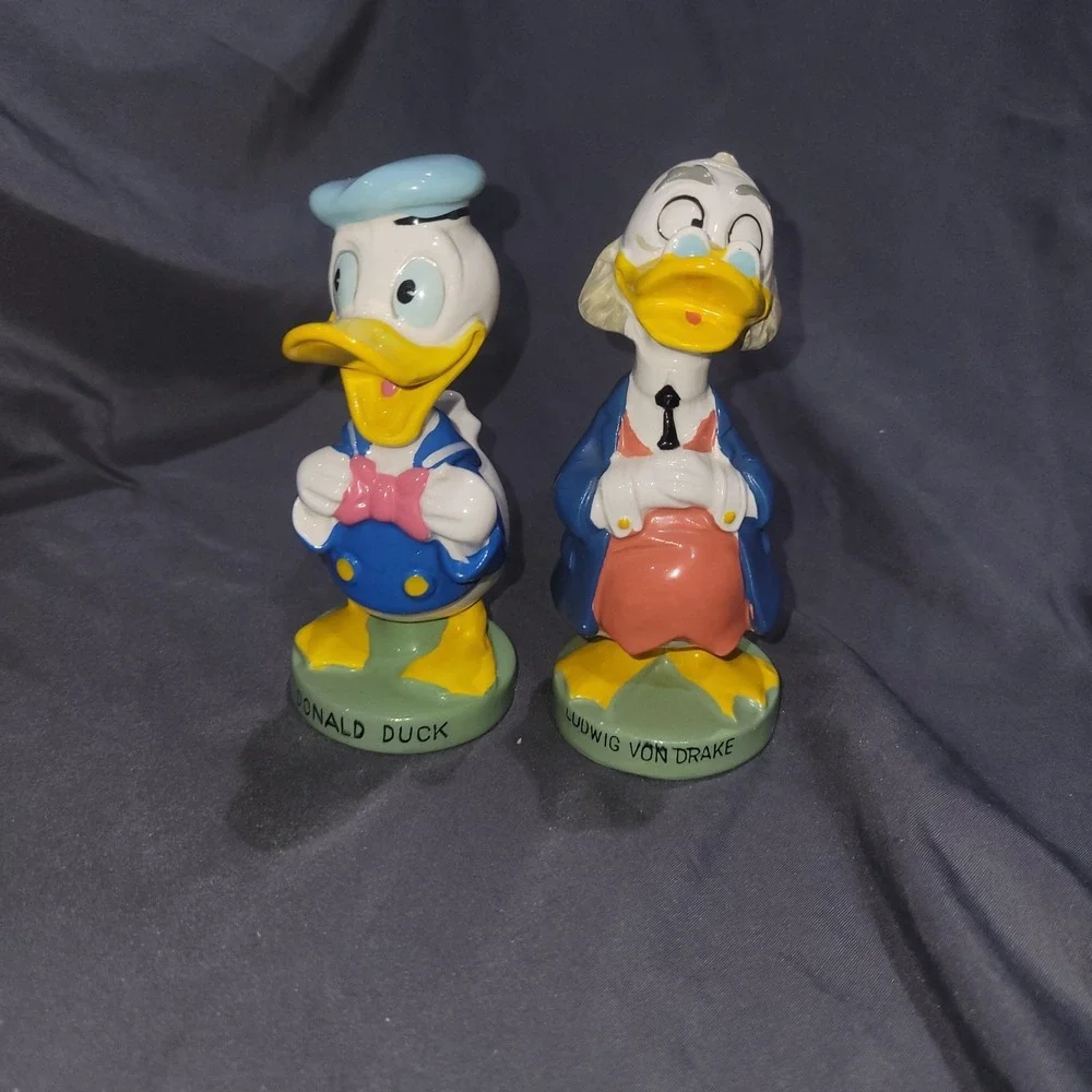 Vintage Walt Disney Donald Duck & Ludwig Von Drake Salt & Pepper Shakers 1961